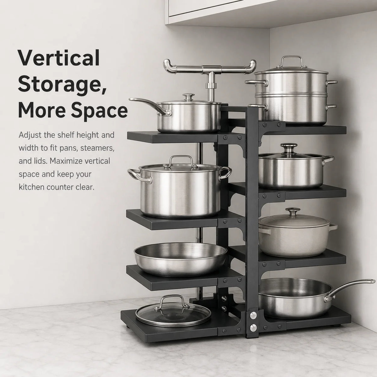 Adjustable Stainless Steel Kitchen Storage Rack Organizer for Pots and Pans