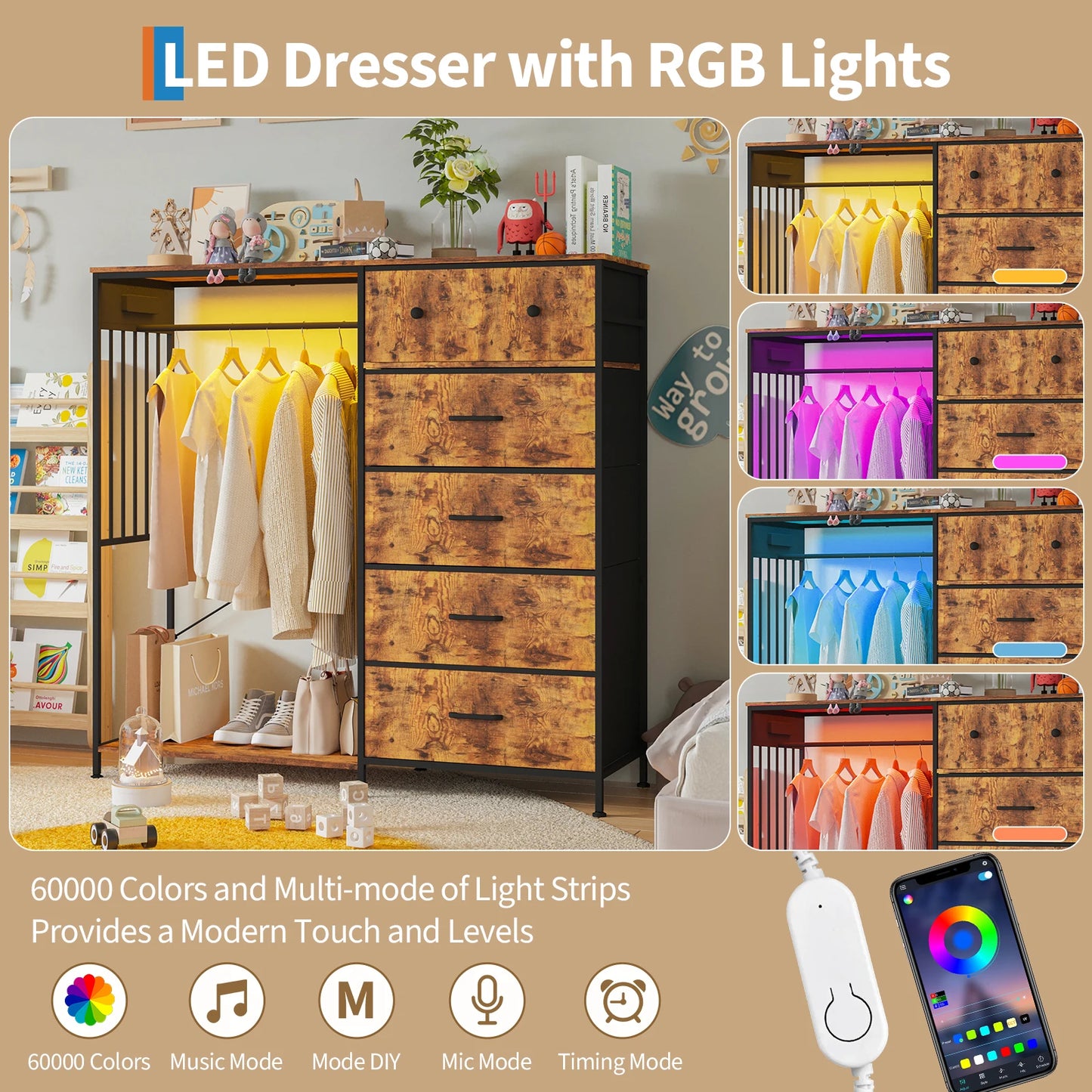 TWISTER.CK Chest Of Drawers With LED Lights And Charging Station