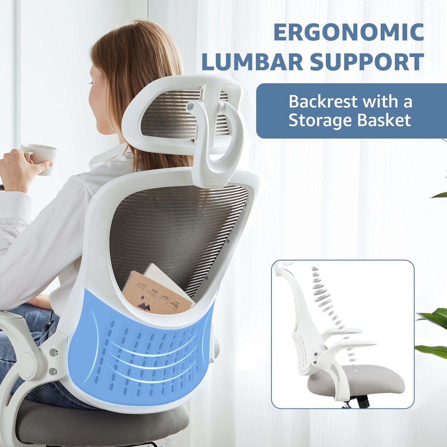 JHKErgonomics Mesh Ergonomic Office Chair with Adjustable Headrest