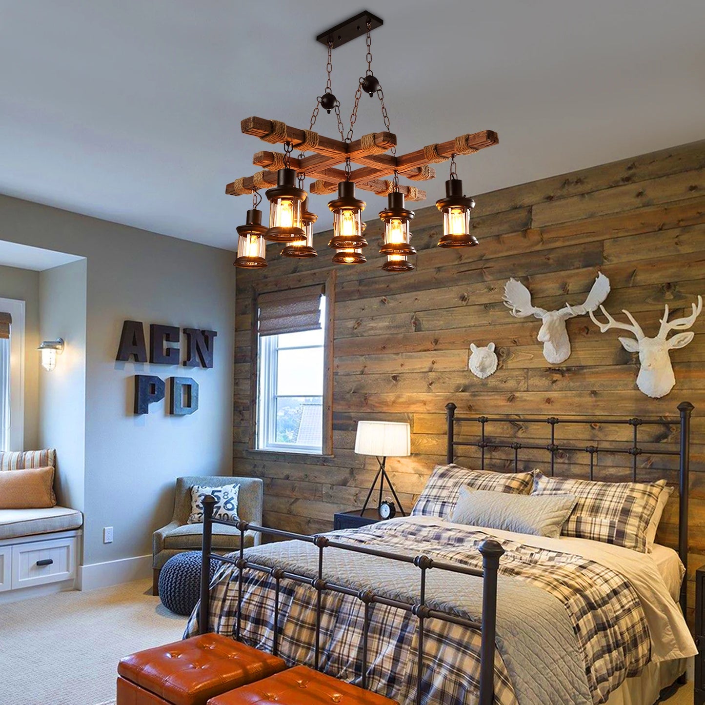 Vintage Wood Ceiling Chandelier Antique Industrial Pendant Lamp E27