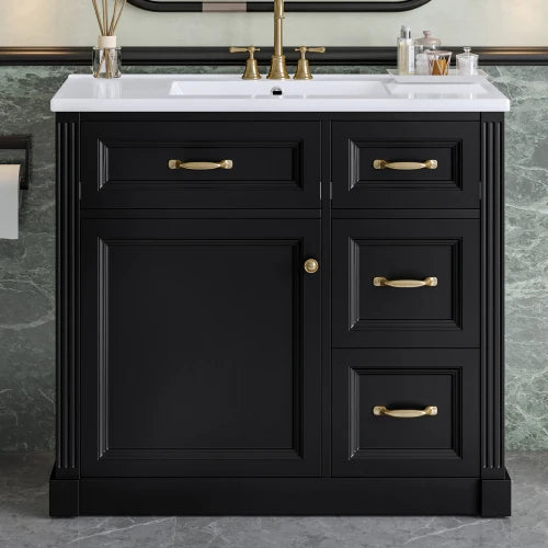 Bathroom Vanity Cabinet With Ceramic Sink Soft Close Drawers