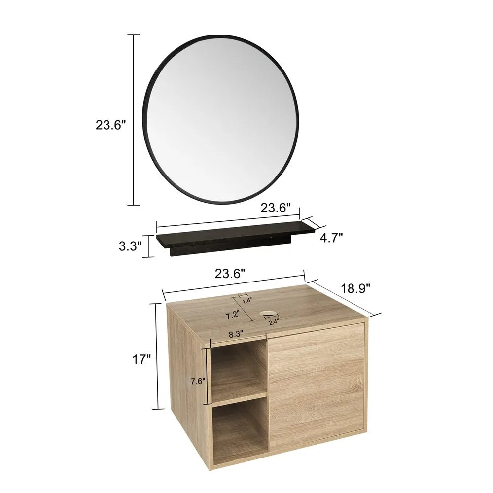 Bathroom Vanity With Mirror Vessel Sink Floating Storage Cabinet