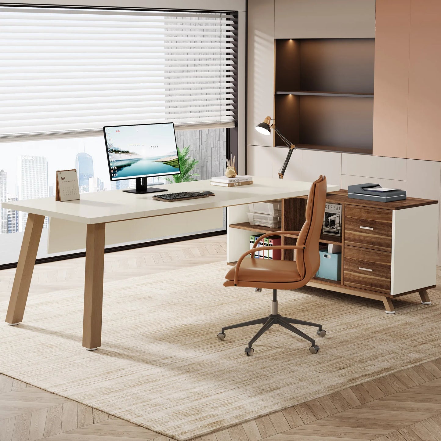 Tribesigns Executive L Shaped Desk With Cabinet And Shelves