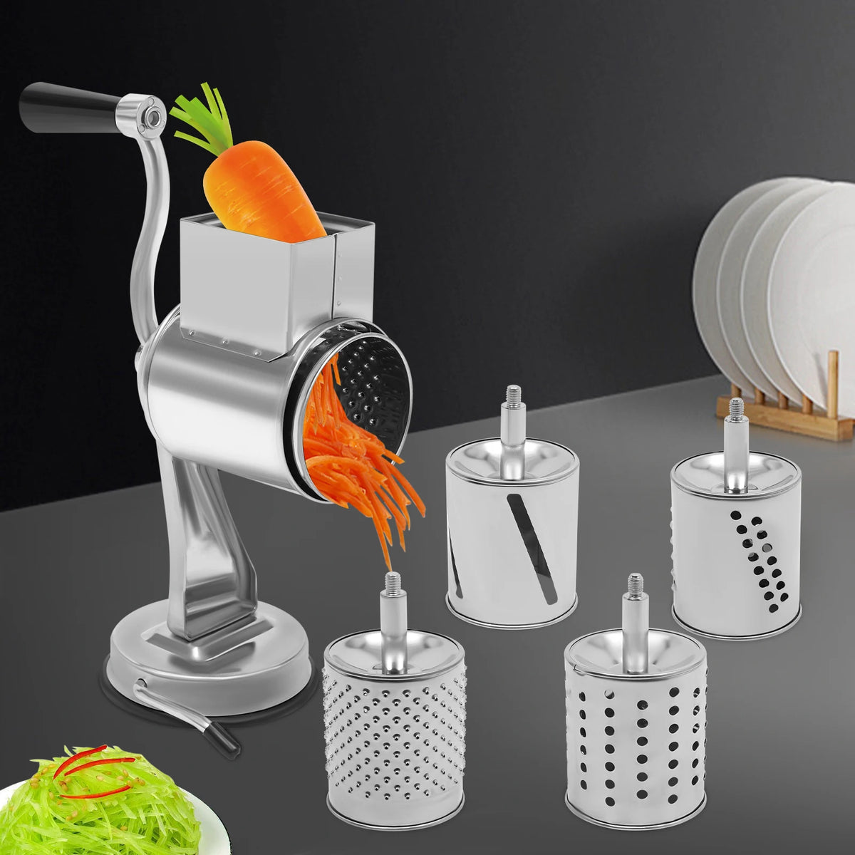 Manual Rotary Grater With Five Stainless Steel Blades Vegetable Slicer