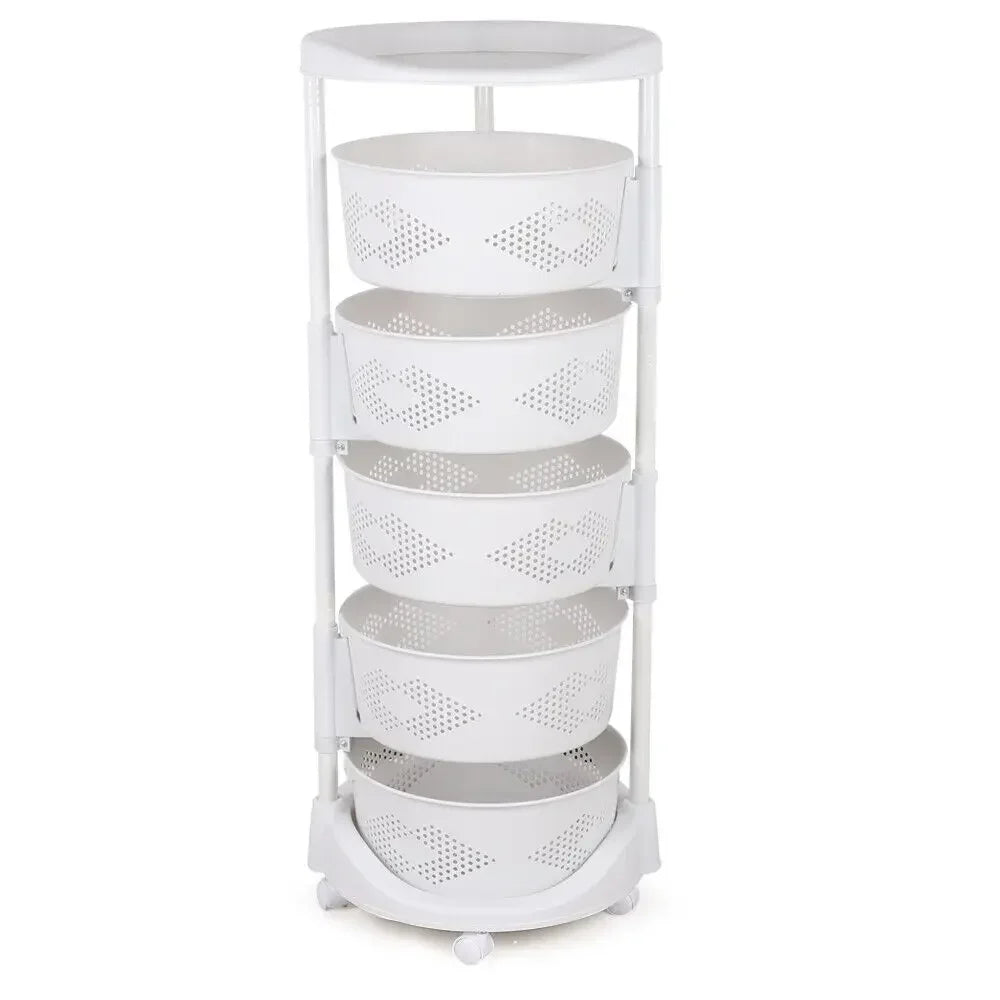 5 Tier Rotating Kitchen Organizer Rack With Wheels For Fruit Vegetables
