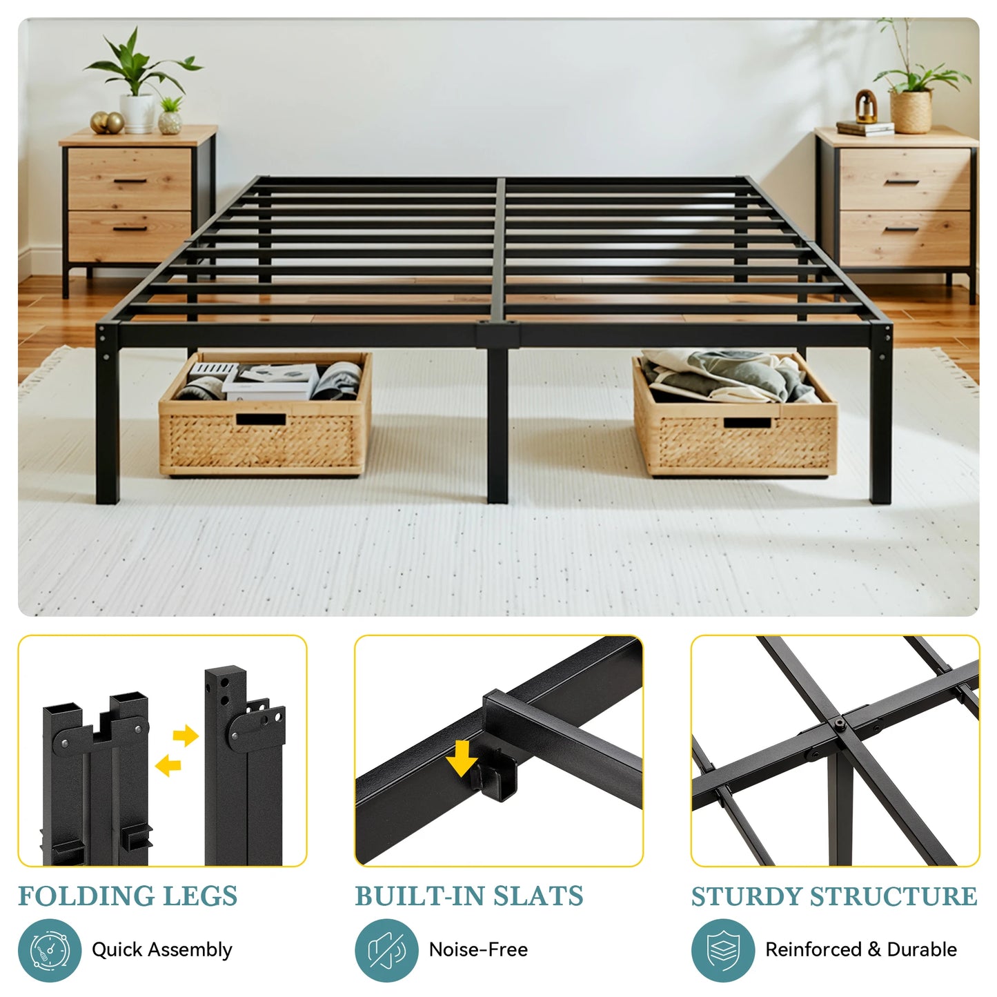 HOOMIC Heavy Duty Metal Bed Frame With Under Bed Storage
