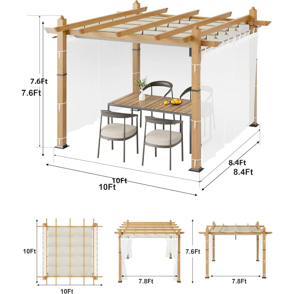 RBXC Aluminum Outdoor Pergola With Retractable Roof And Side Mesh