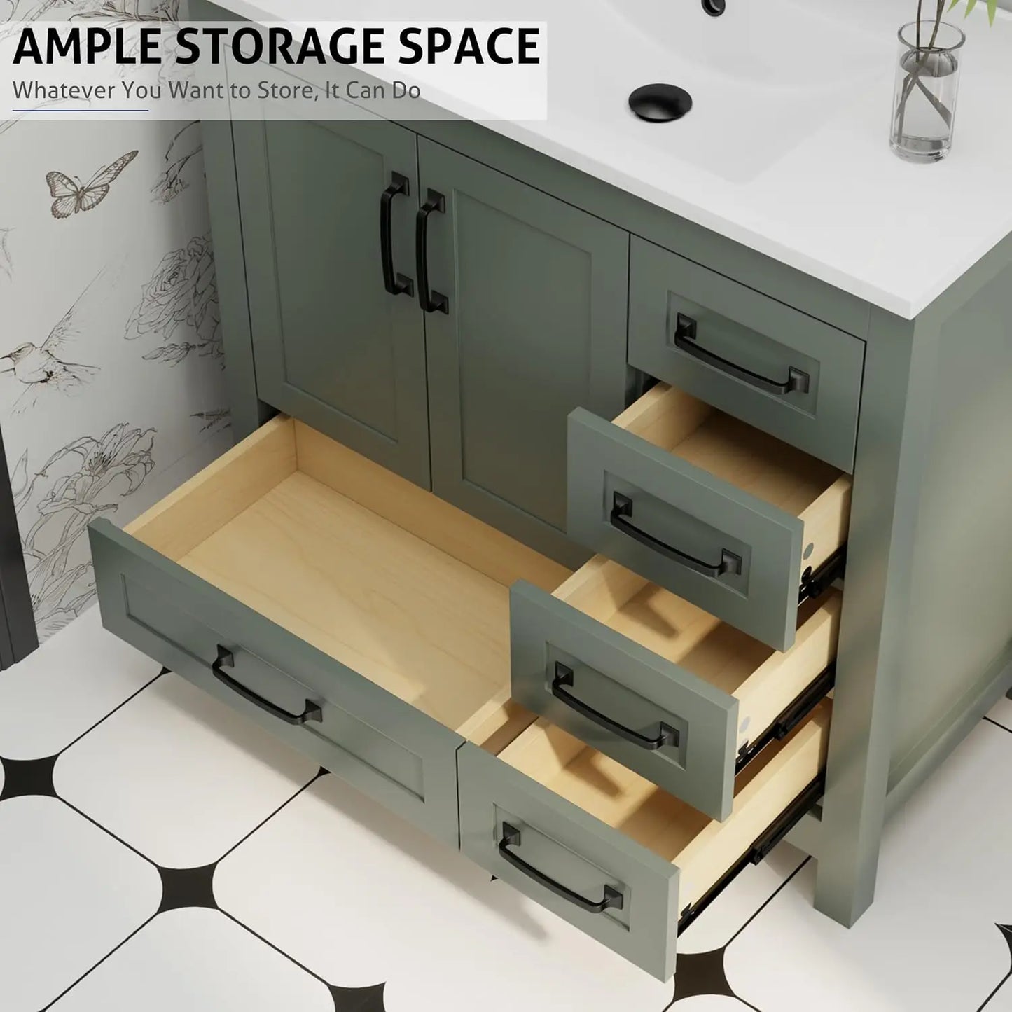Vanity With Sink Combo Wood Storage Cabinet And Undermount Faucet