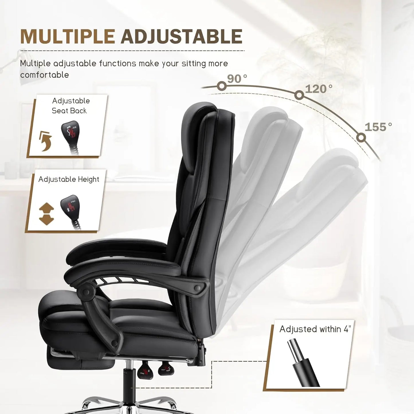 Executive Office Chair With Foot Rest Ergonomic Reclining