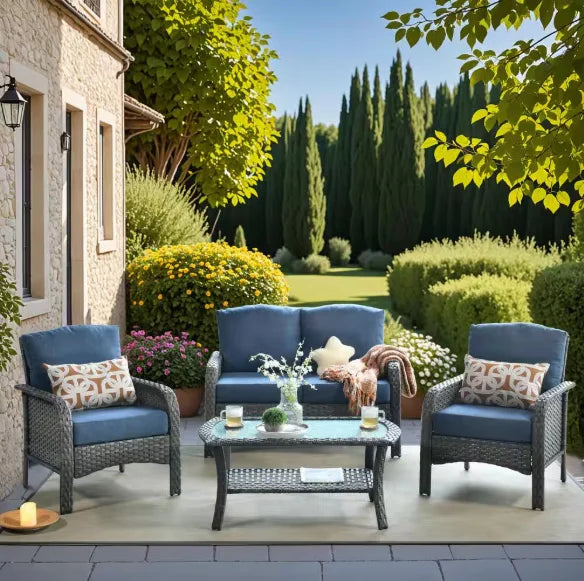 Patio Furniture Set With Cushions Chairs Sofa Tea Table