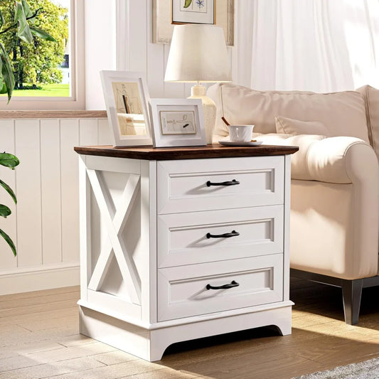 Nightstand With Drawers Rustic Wood End Table For Bedroom
