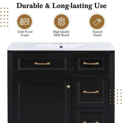 Bathroom Vanity Cabinet With Ceramic Sink Soft Close Drawers