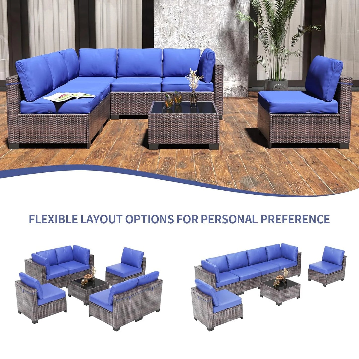HobbyLane Modular Outdoor Furniture Set PE Rattan Wicker Sectional Sofa