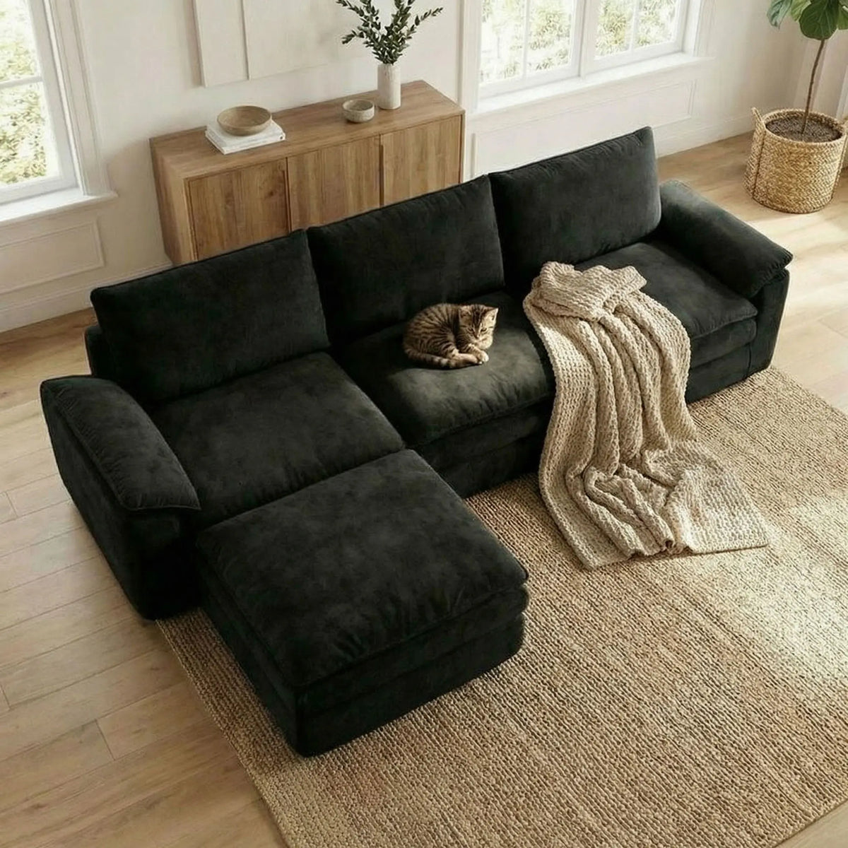 L Shaped Chenille Cloud Sofa Modular Sectional With Chaise Lounge