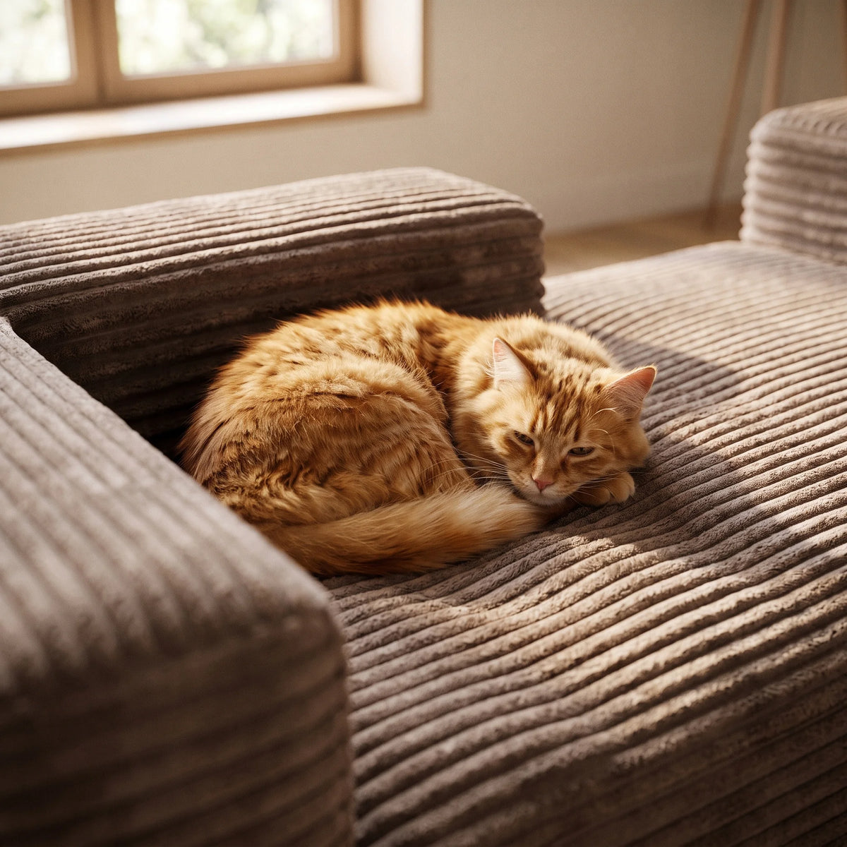 U Shaped Corduroy Sectional Sofa Deep Seat Cloud Couch