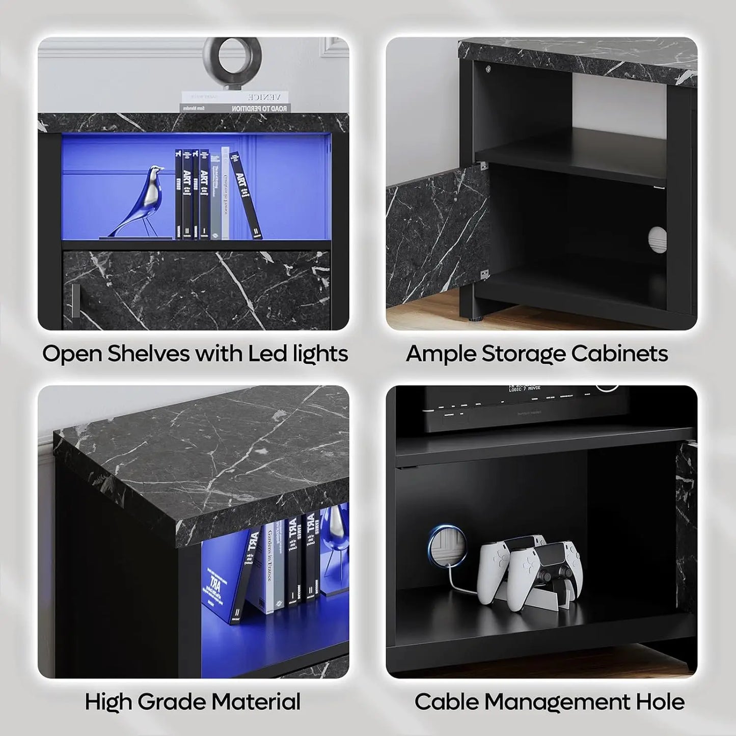 Electric Fireplace TV Stand With LED Lights And Storage Cabinets