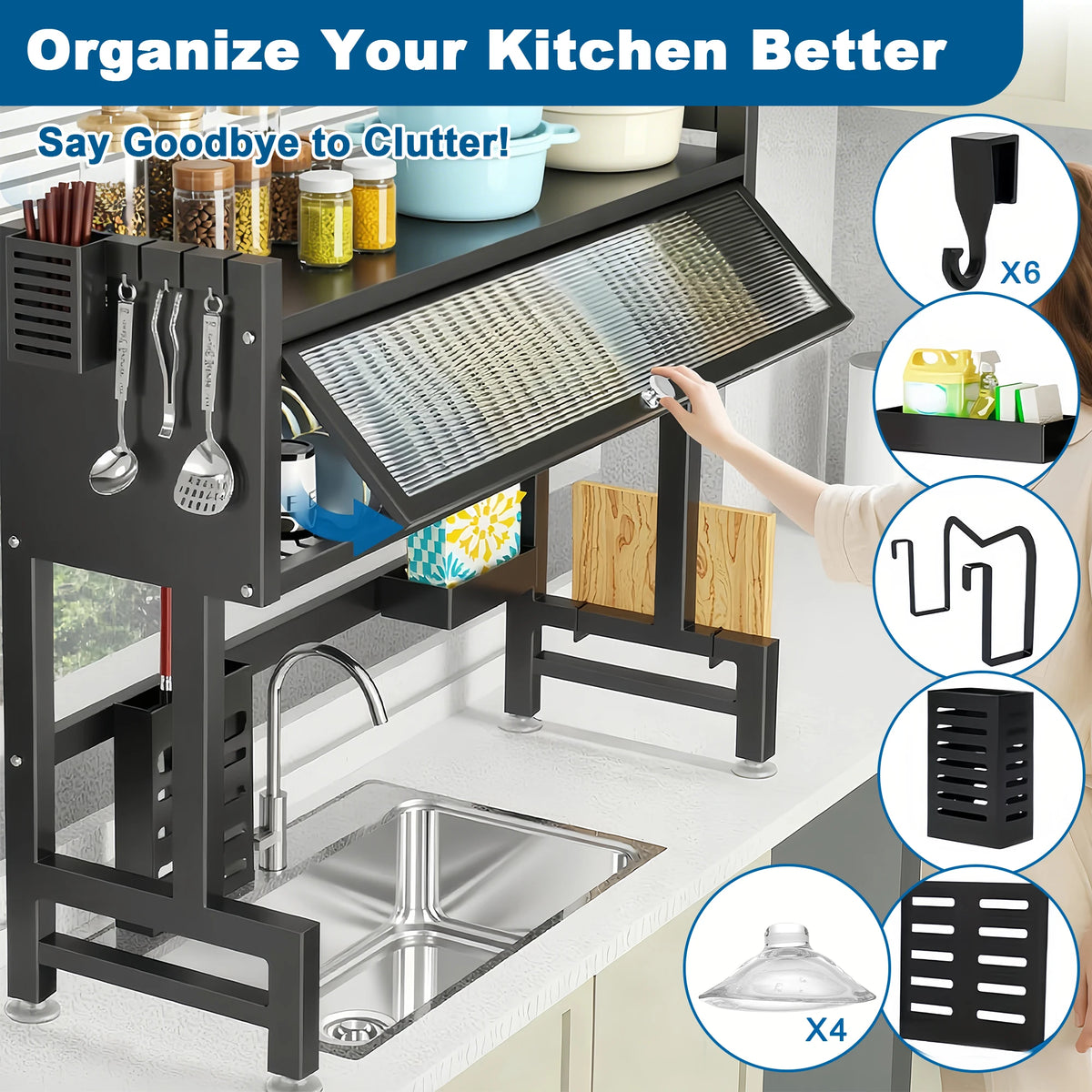 Extra Long Kitchen Sink Drying Rack Space Saving Dish Organizer