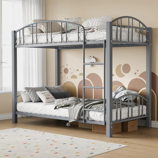Acekool Metal Loft Bed With Heightened Safety Guardrail And Ladder