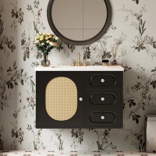 Mid Century Bathroom Vanity Cabinet With Ceramic Sink