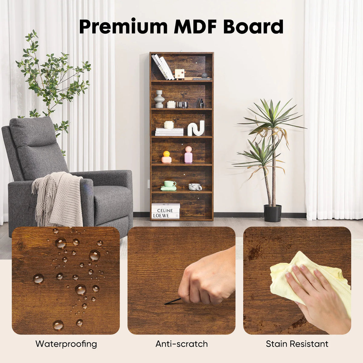 JHK Modern Wooden Bookcase Shelf Unit For Home Office Storage