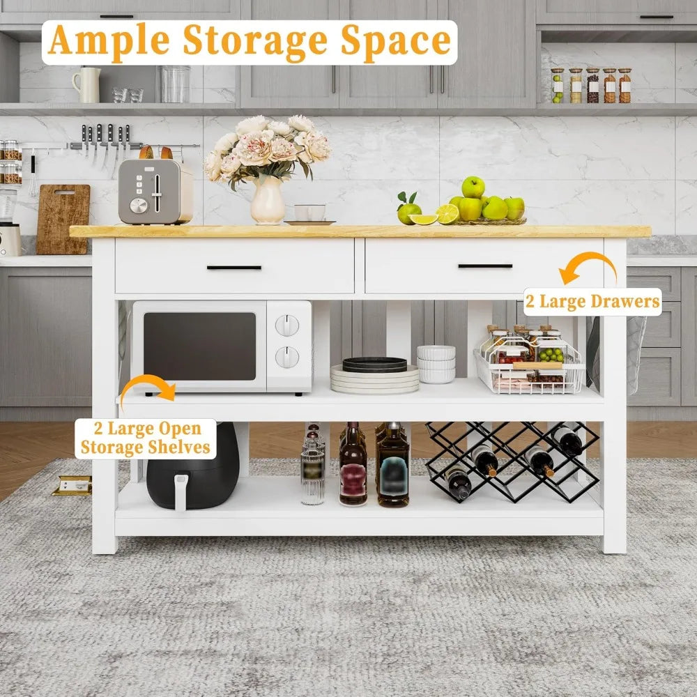 DAFIFY Rubberwood Kitchen Island With Power Outlets