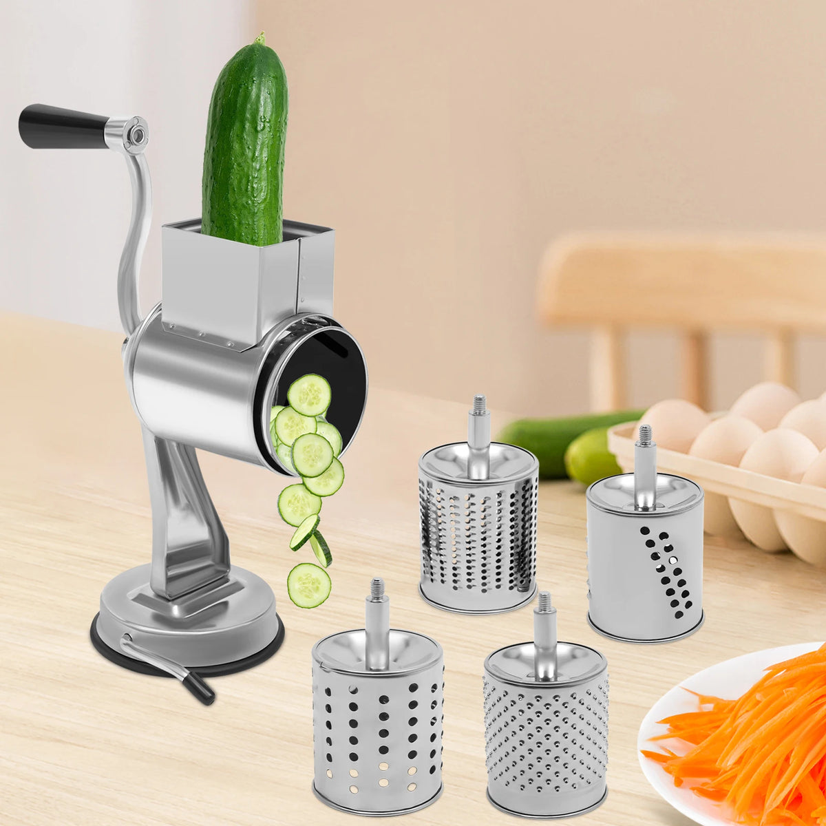 Manual Rotary Grater With Five Stainless Steel Blades Vegetable Slicer