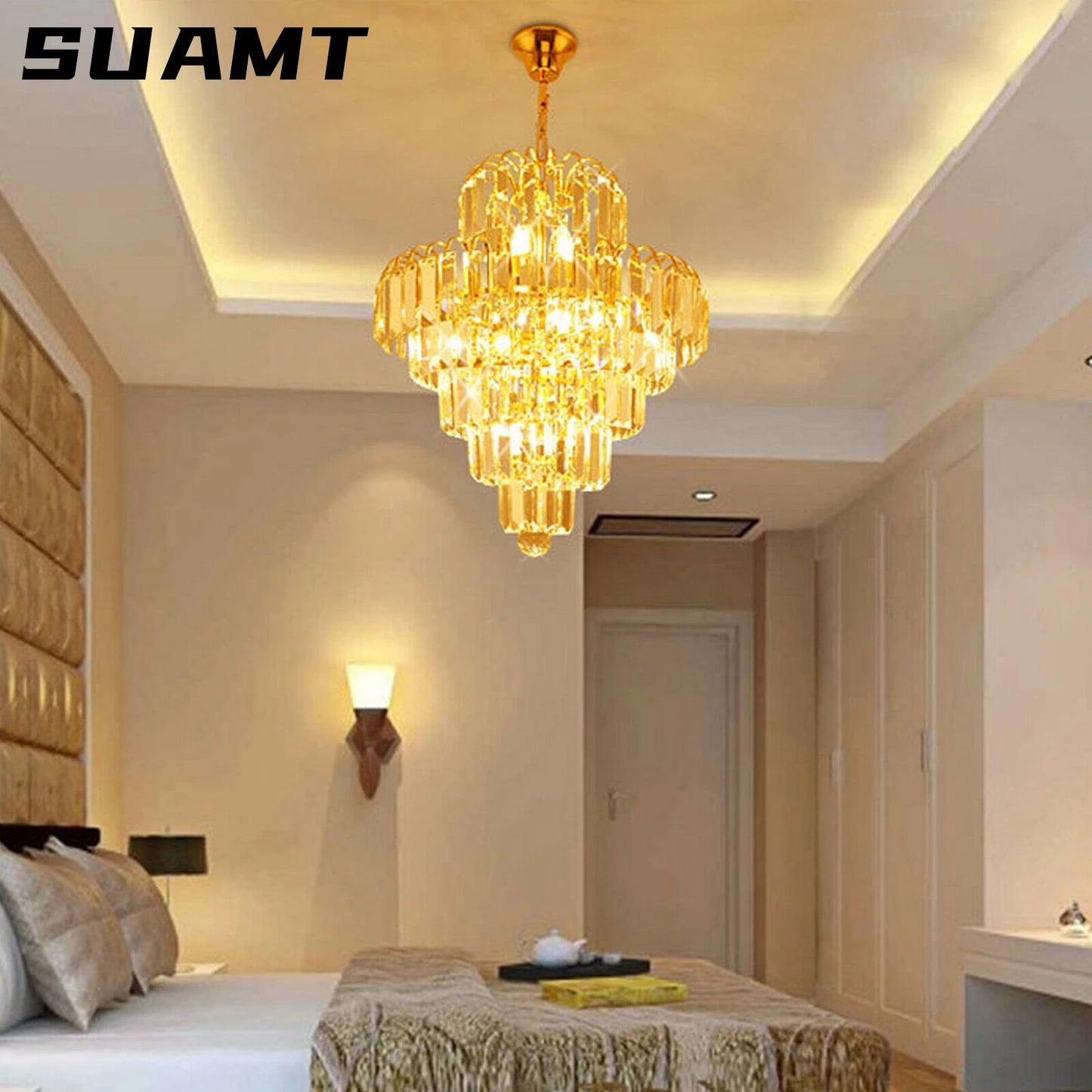Bymaocar Luxury Crystal Chandelier Pendant Ceiling Light E14 Decor