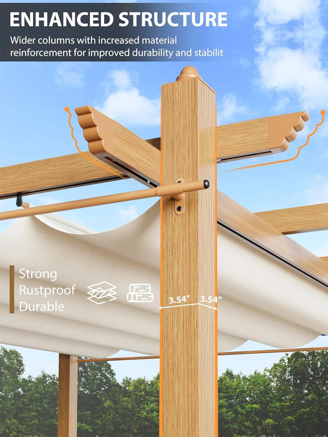 HiMISS Outdoor Pergola With Retractable Canopy Faux Wood Gazebo