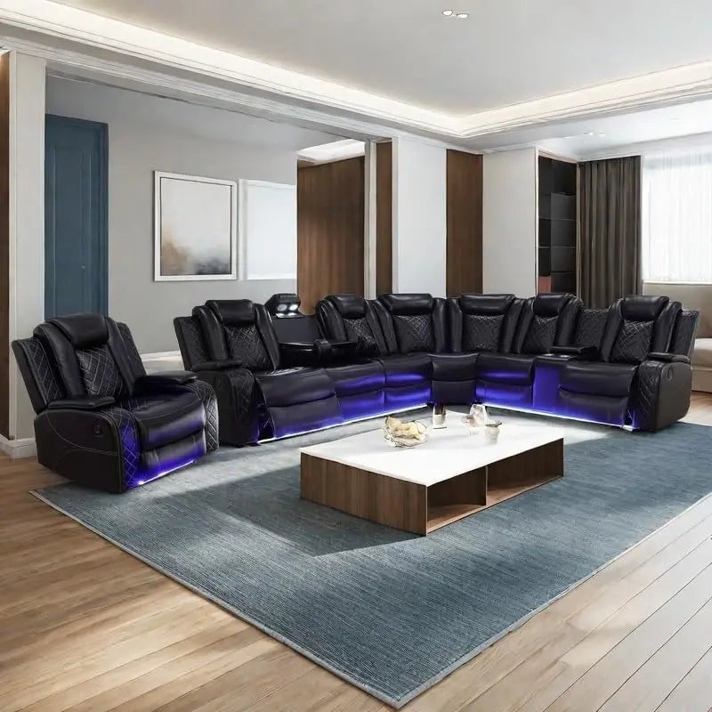 Power Recliner Sectional Sofa With LED Light For Living Room