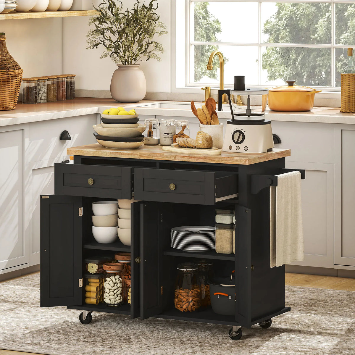 HOMCOM Mobile Kitchen Island Cart With Storage Cabinets And Drawers
