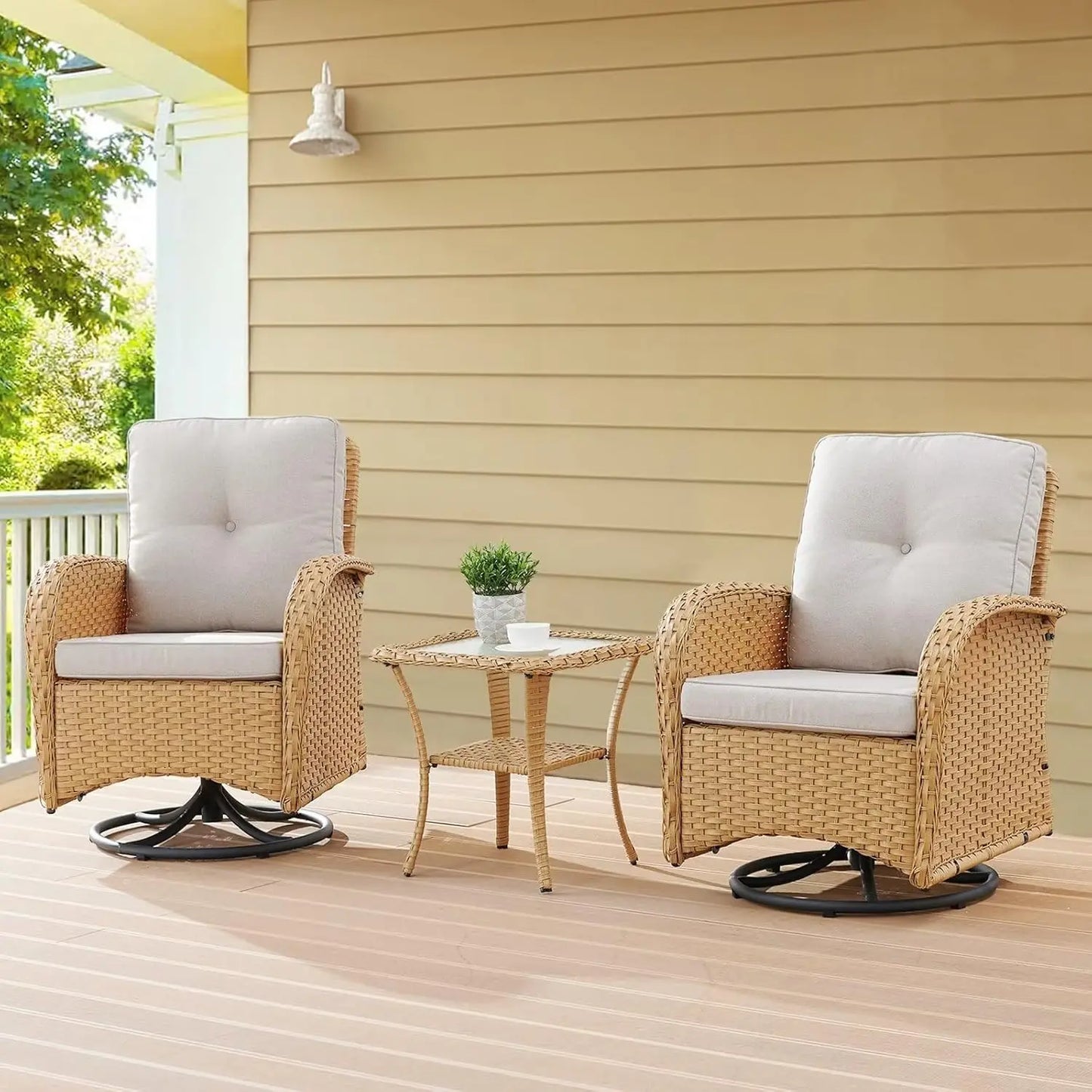 Patio Swivel Rocker Chairs Set Of 2 With Side Table