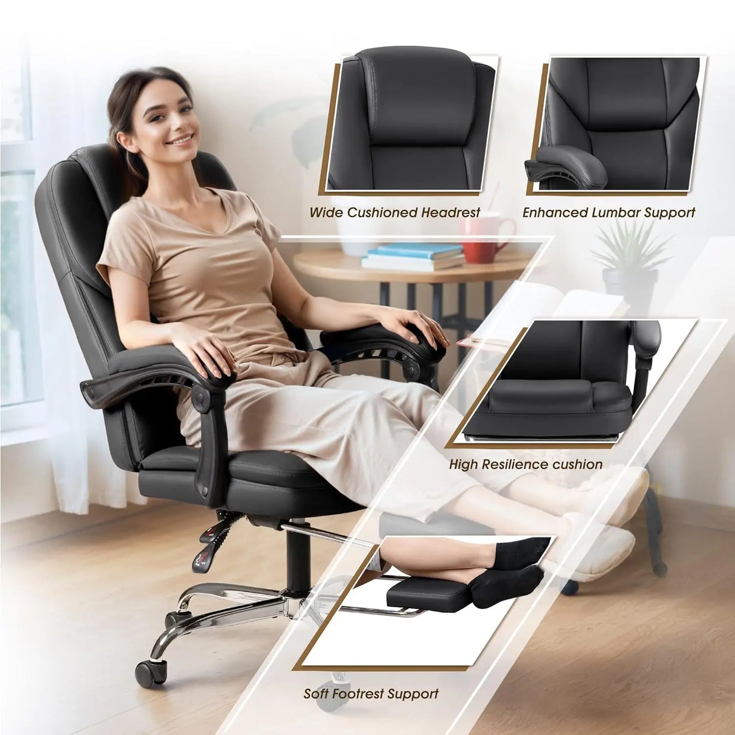 Executive Office Chair With Foot Rest Ergonomic Reclining