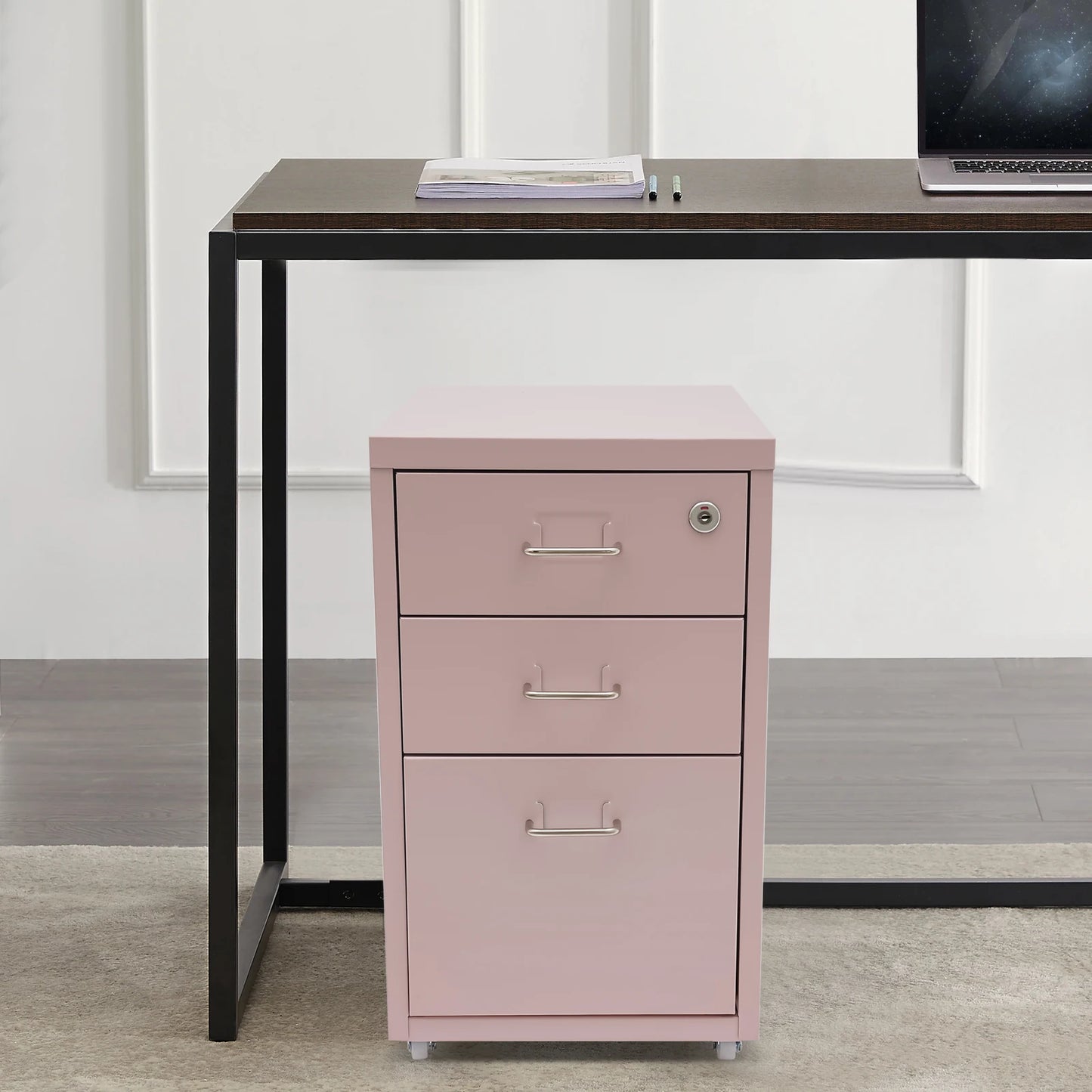 Bymaocar Metal File Cabinet With Wheels Three Drawer Rolling Office And Home Organizer
