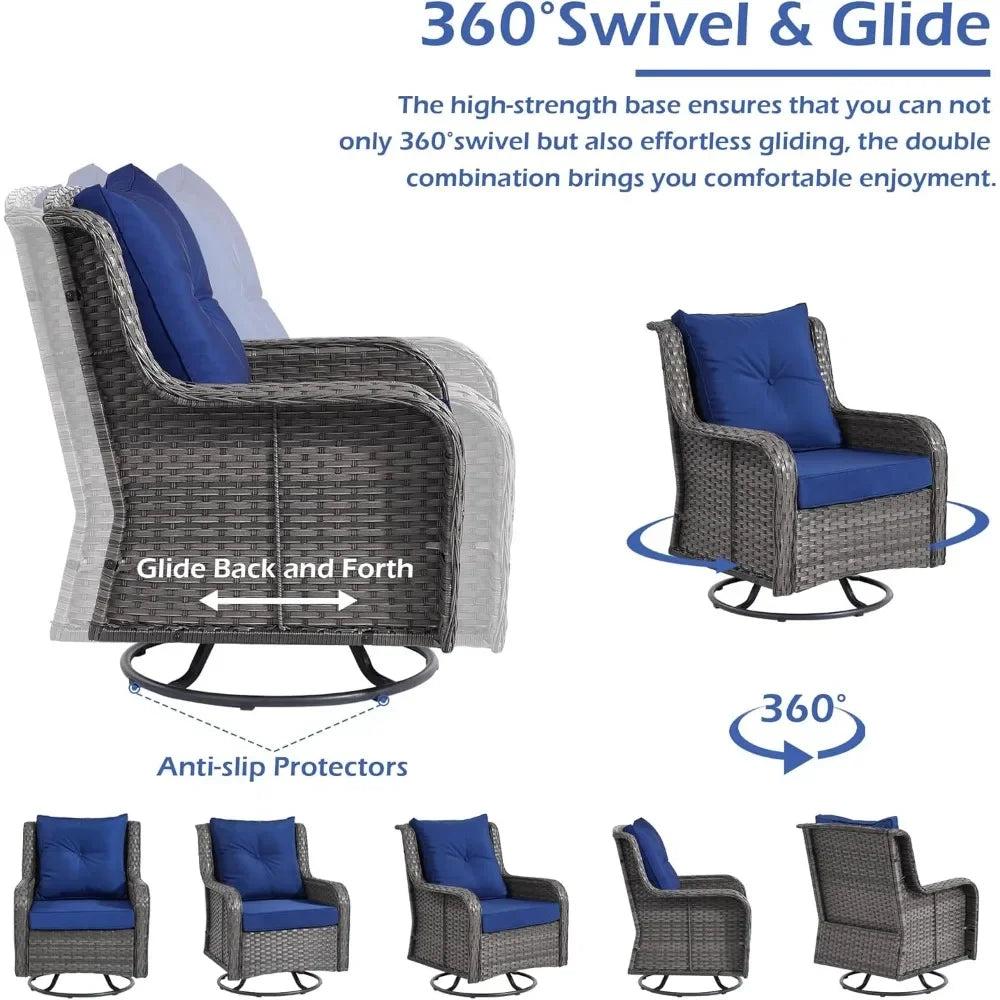 Wicker Outdoor Furniture Swivel Rocking Chairs Rattan Side Table Garden