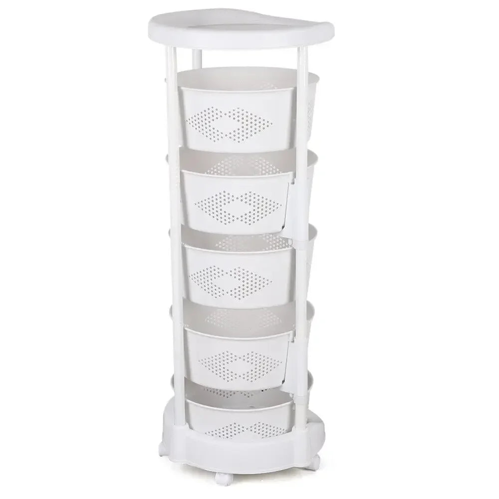 5 Tier Rotating Kitchen Organizer Rack With Wheels For Fruit Vegetables