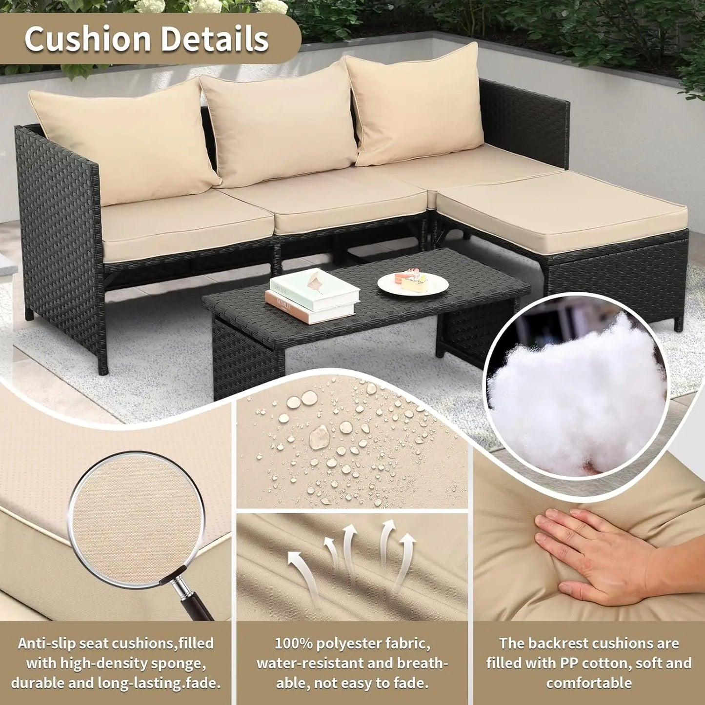 Outdoor PE Rattan Furniture Set Patio Wicker Conversation Loveseat