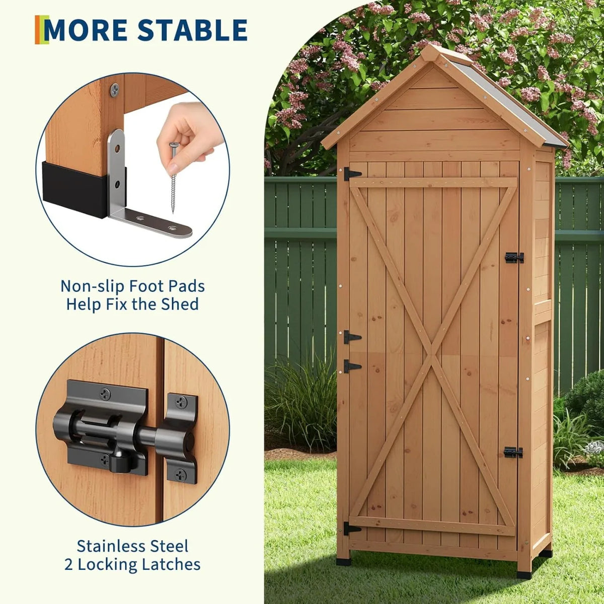 Outdoor Wooden Garden Storage Cabinet With Lockable Door