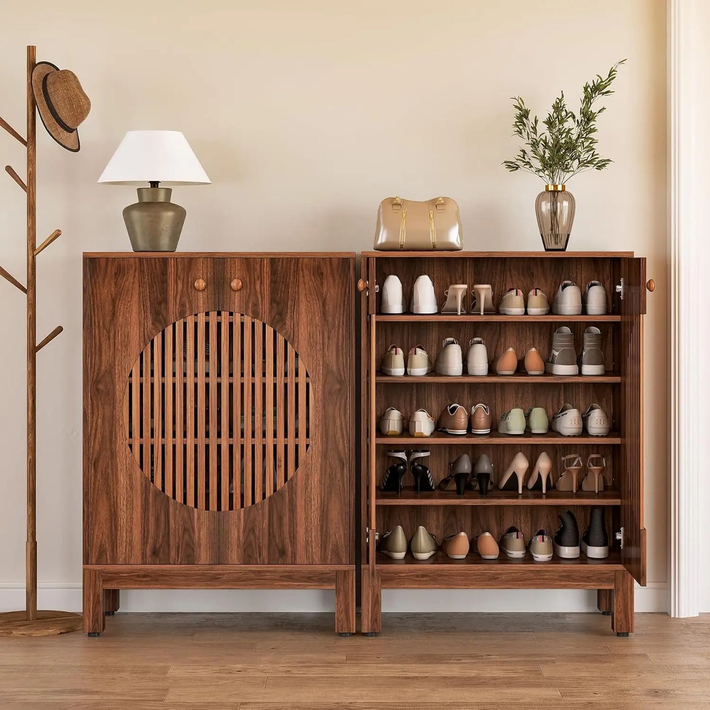 Little Tree 5 Tier Shoe Cabinet With Adjustable Shelves Farmhouse