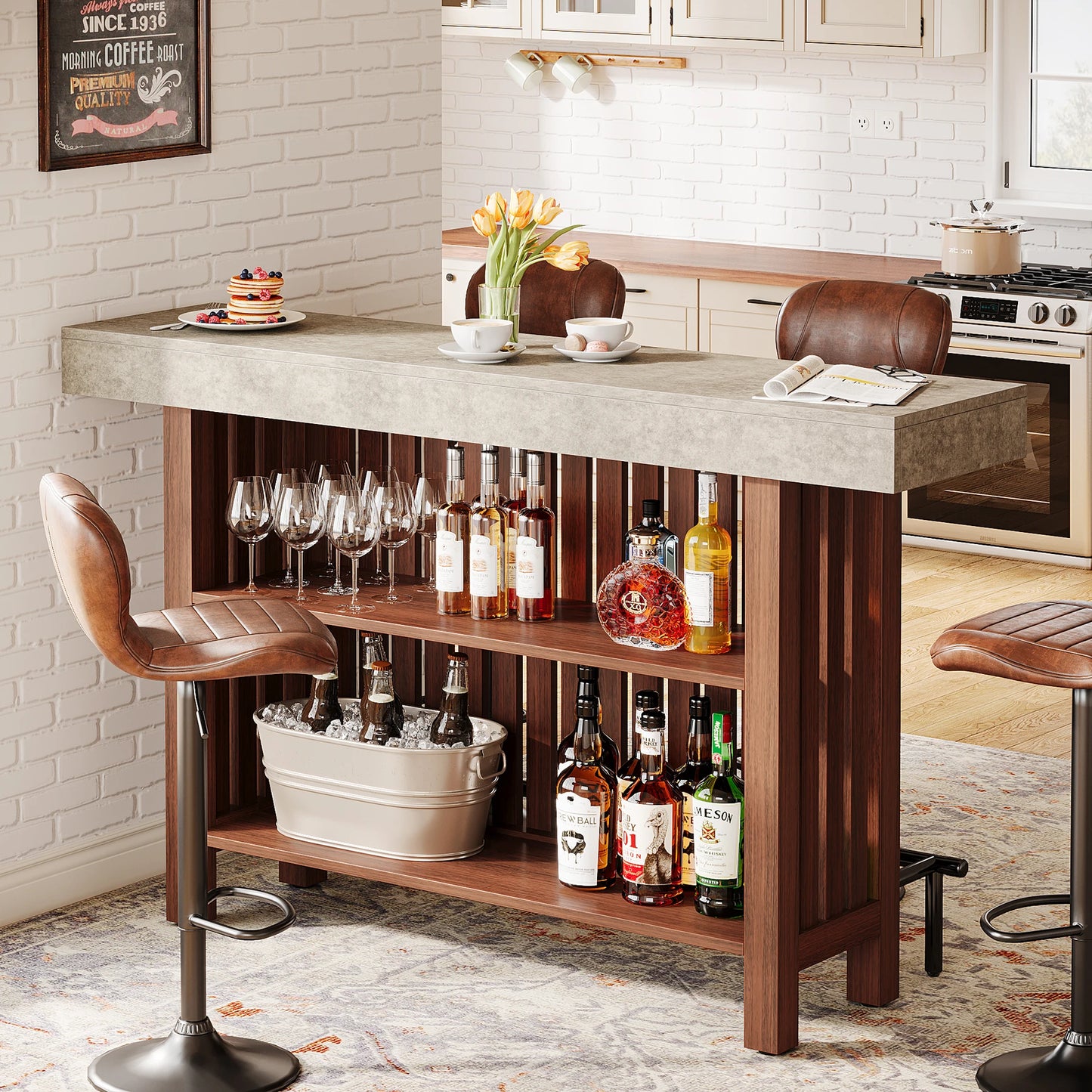 Tribesigns Home Bar Unit Two Tier Pub Table With Footrest