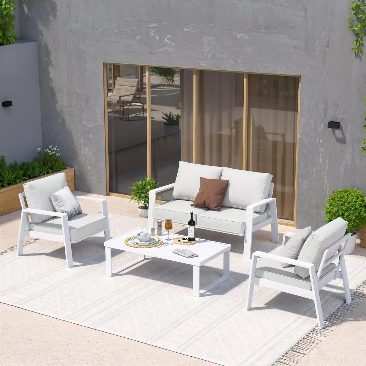 Aluminum Outdoor Patio Furniture Set Sectional Conversation Table