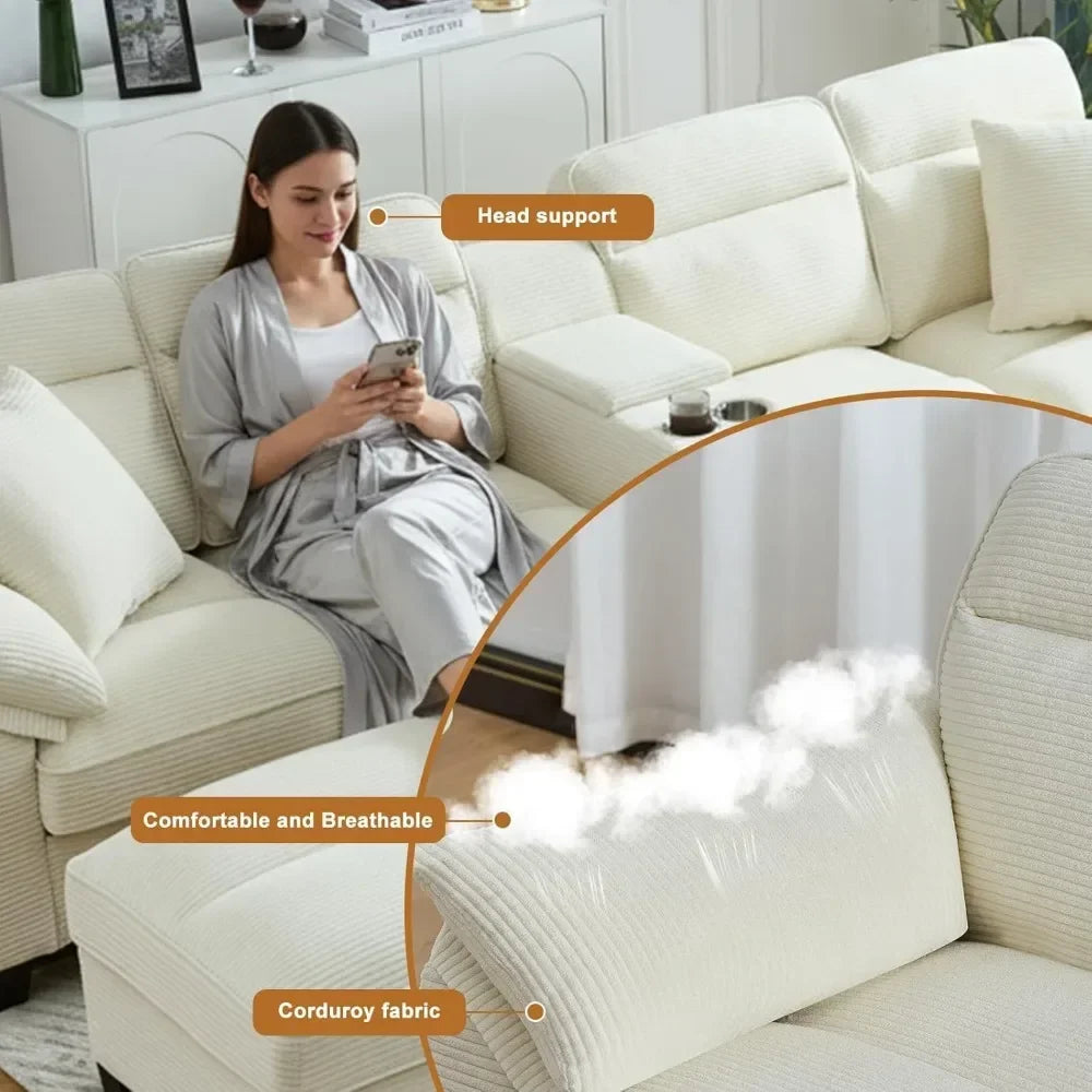 Guangbai U Shaped Cloud Couch Sectional Corduroy Sofa Modern