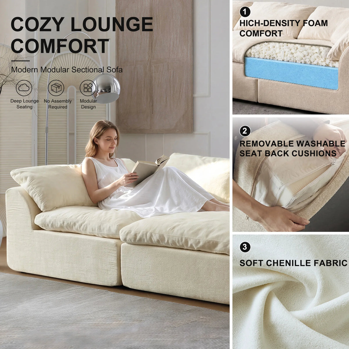 Yeflixvrau Modern Modular Sectional Sofa Cloud Couch Deep Seat Sofa