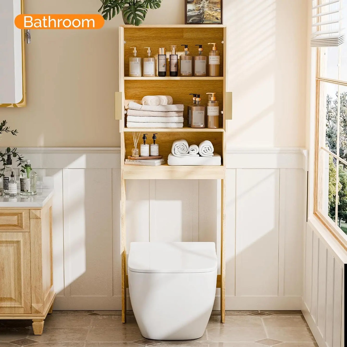 Over The Toilet Storage Cabinet Fluted Doors Mid Century Modern