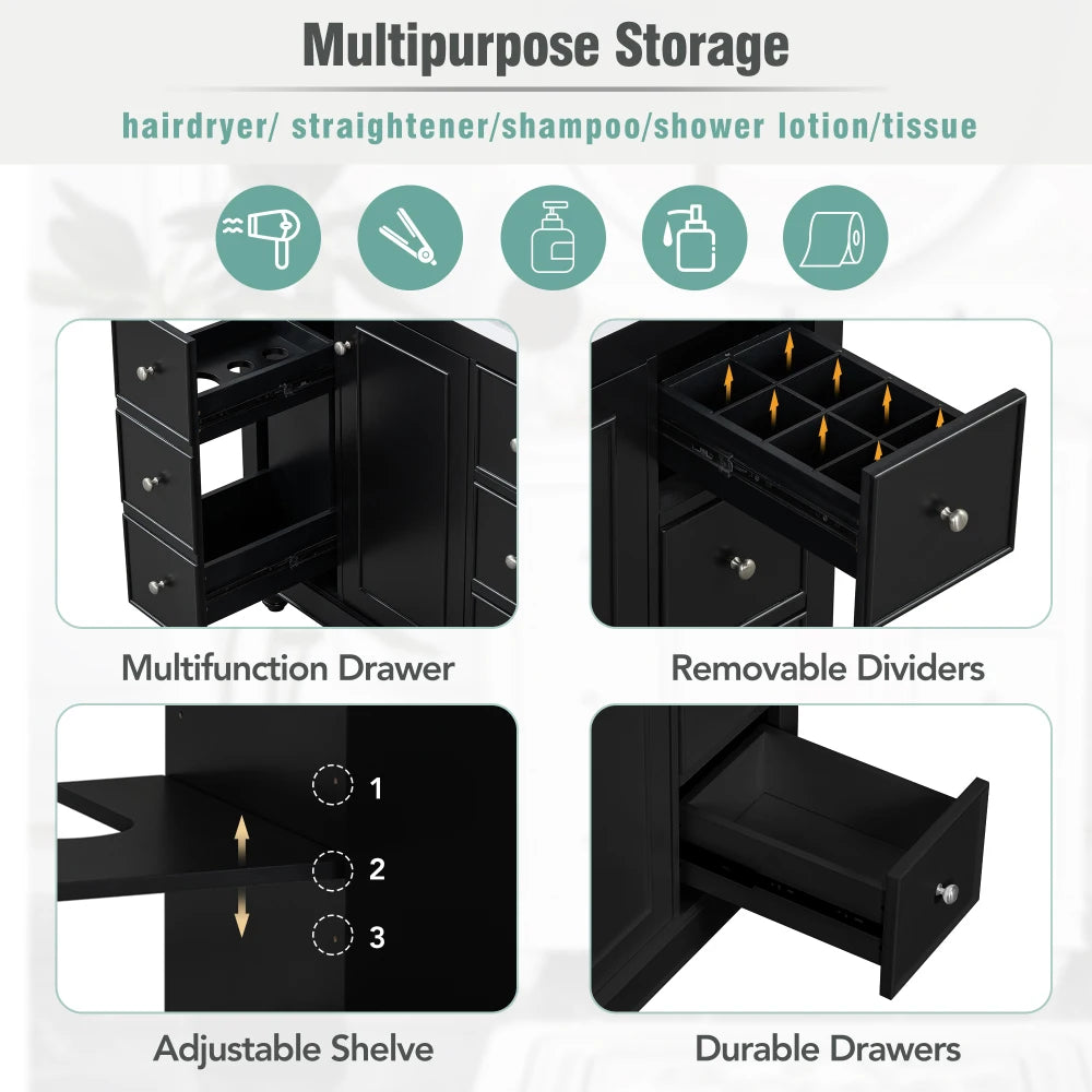 LWOH Contemporary Resin Bathroom Vanity Cabinet With 4 Drawers And Door