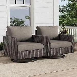 TIFICY Outdoor Swivel Chairs Set 2 Wicker Patio Furniture