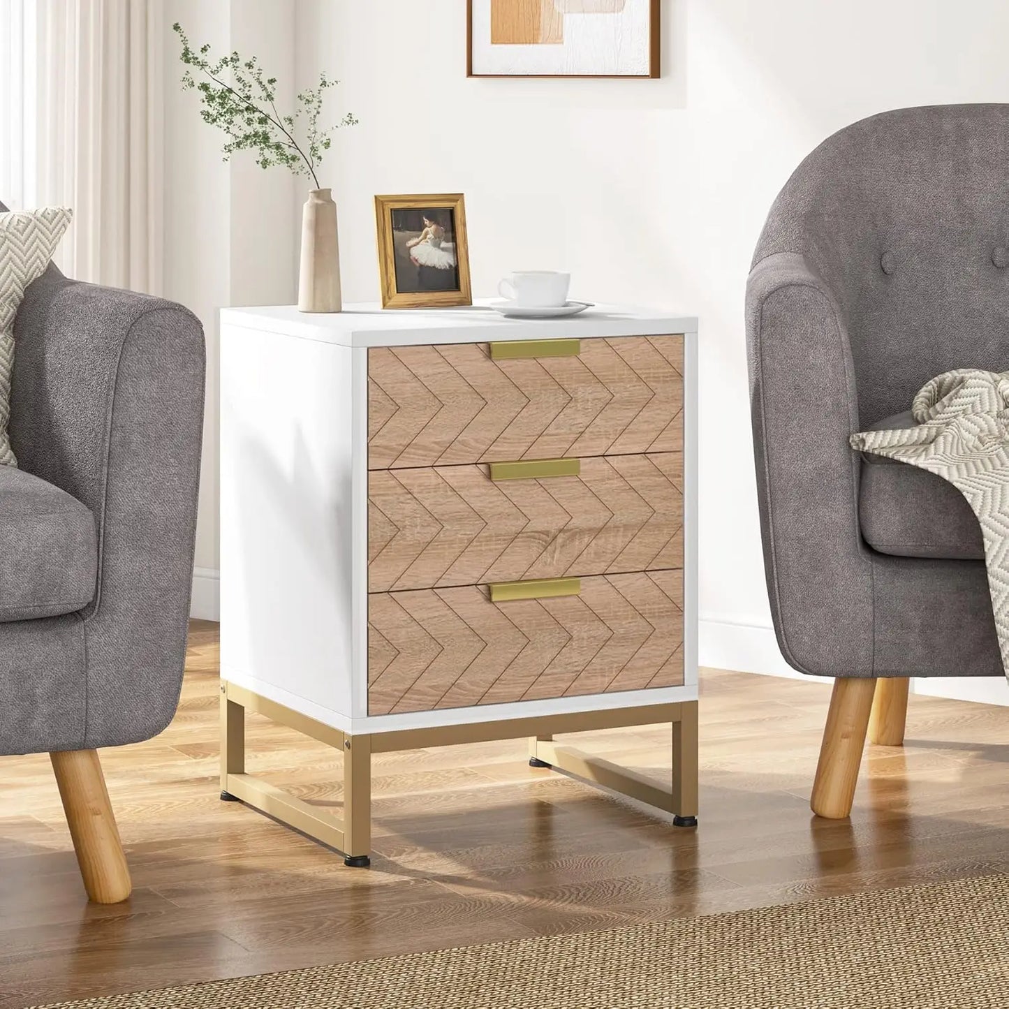Little Tree Three Drawer Nightstand Modern Chevron Bedside Table