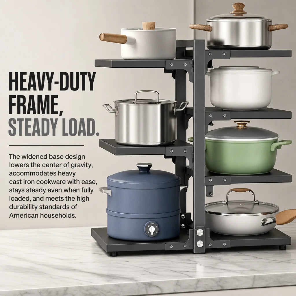 Adjustable Stainless Steel Kitchen Storage Rack Organizer for Pots and Pans