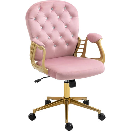 Aplus Velvet Office Chair With Metal Legs Tufted Arms Swivel