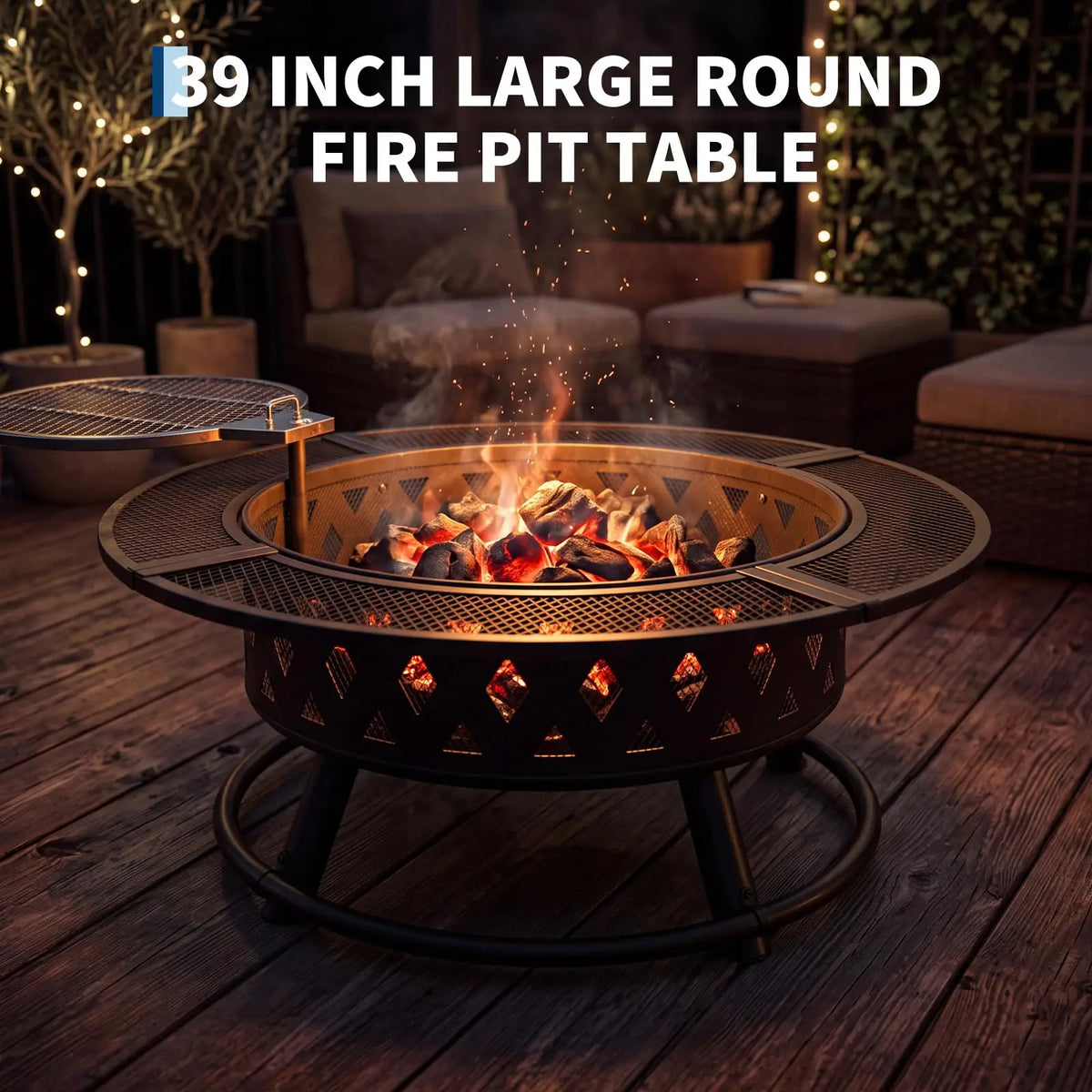 HiMISS Wood Burning Fire Pit With Grill And Mesh Guard
