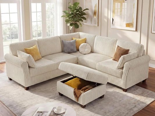 Cloud Comfort V Shaped Sectional Sofa With Storage Ottoman